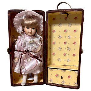 Cathay Collection 1-5000 Porcelain Doll Curly Blonde Hair 12"  Case